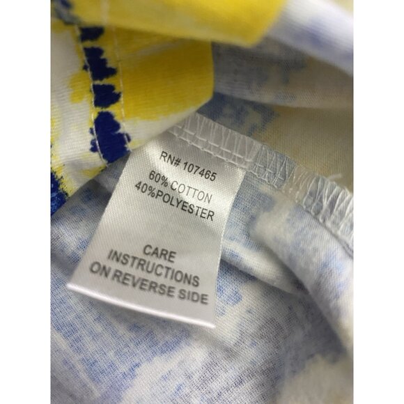 Woman's Short-Sleeve Button-Up Shirt XL Blue Yellow Striped Casual Palm Harbor - Picture 9 of 12